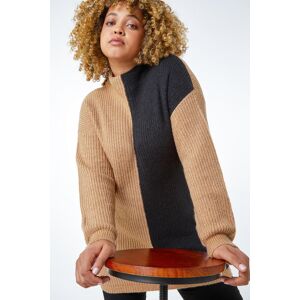 Roman Curve Curve Colourblock High Neck Longline Jumper in Black 3032 female