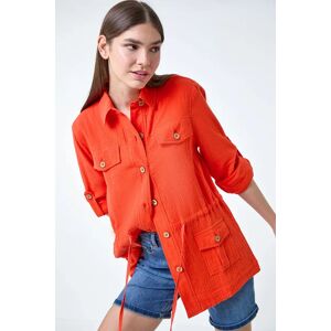 Roman Textured Tie Waist Shirt Jacket in Dark Orange 16 female