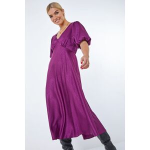 Dusk Fashion Puff Sleeve Satin Midi Dress in Plum 8 female