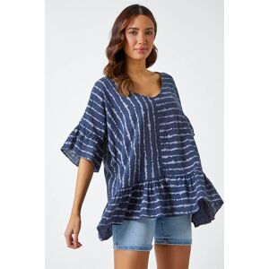 Roman Striped Frill Hem Cotton Tunic Top in Navy 12 female