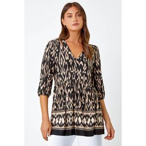 Roman Aztec Print Tunic Smock Stretch Top in Black 10 female