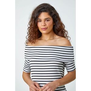 Roman Stripe Ribbed Stretch Bardot Top in White 10 female