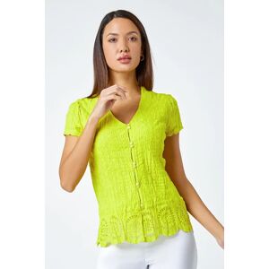 Roman Cotton Embroidered Crinkle Blouse in Lime 20 female