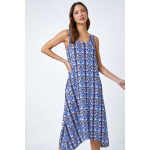 Roman Sleeveless Aztec Print Midi Stretch Dress in Blue - Size 10 10 female