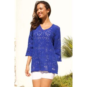 Roman Cotton Crochet Tunic Top in Royal Blue 20 female