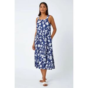 Roman Sleeveless Cotton Floral Midi Dress in Navy - Size 20 20 female