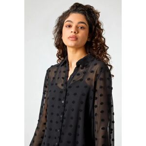 Roman Textured Spot Button Up Blouse in Black 10 female