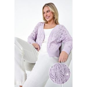 Roman Petite Petite Shimmer Crochet Knit Cardigan in Lilac 18 female