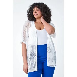 Roman Curve Curve Pointelle Knit Stretch Cardigan in Ivory 18 female