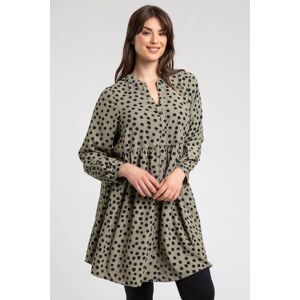 Roman Curve Curve Spot Print Button Through Tunic in Khaki 2224 female