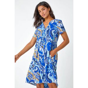 Roman Baroque Floral Pocket Tunic Dress in Royal Blue - Size 10 10 female