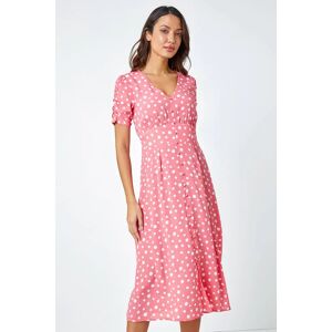 Roman Polka Dot Ruched Sleeve Midi Dress in Pink 20 female