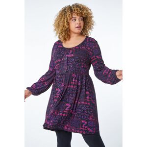 Roman Curve Curve Floral Button Detail Tunic in Purple 18 female