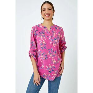 Roman Cotton Floral Print Overshirt in Pink 18 female