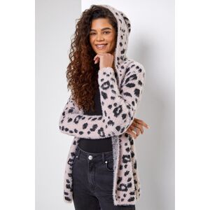 Roman Fluffy Animal Print Hooded Cardigan in Light Pink 18 female