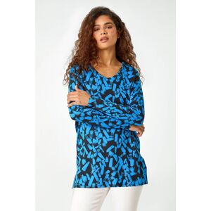 Roman Abstract Print Tunic Stretch Top in Blue 10 female