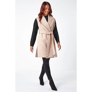 Roman Petite Petite Sleeveless Wrap Coat in Stone 16 female