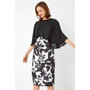 Roman Floral Cape Detail Stretch Dress in Ivory 10 female