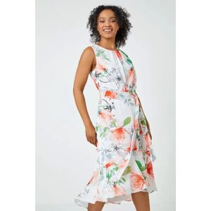 Roman Petite Roman Originals Petite Floral Sleeveless Chiffon Frill Dress in Ivory - Size 14 14 female