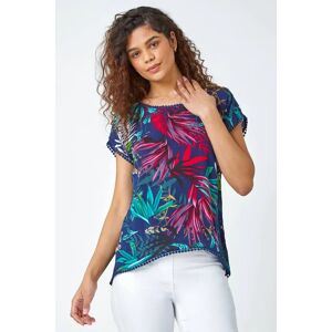 Roman Tropical Print Bobble Trim T-Shirt in Navy 18 female