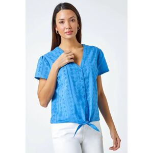 Roman Tie Front Cotton Broderie T-Shirt in Blue 16 female