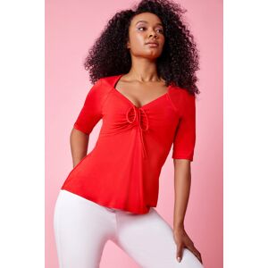 Roman Petite Petite Ruched Ribbed Stretch Top in Red 8 female