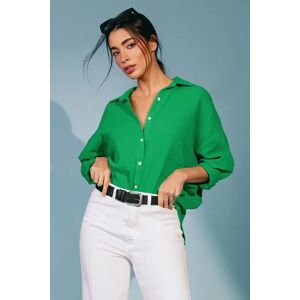 Roman Cotton Textured Button Shirt in Green 20 female