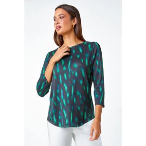 Roman Abstract Scoop Hem Stretch Top in Green 18 female