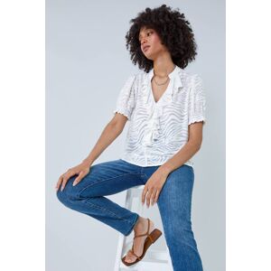 Roman Animal Jacquard Frill Stretch T-Shirt in Ivory 10 female