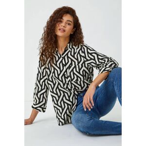 Roman Geometric Print Longline Shirt in Black 10 female