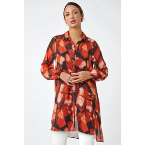 Roman Abstract Print Longline Blouse in Rust 18 female