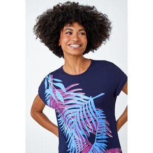 Roman Foil Leaf Print T-Shirt in Navy 10 female