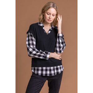 Roman Check Print Sweater Vest Top in Black 12 female