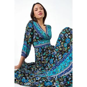 Roman Floral Border Print Maxi Dress in Black - Size 16 16 female