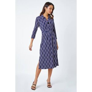 Roman Geometric Print Shirt Dress in Blue - Size 14 14 female