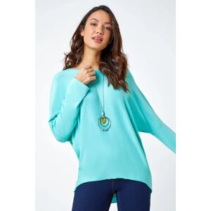 Roman Necklace Detail Stretch Knit Top in Aqua L female