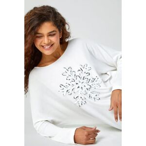 Roman Embellished Snowflake Stretch Top in Ivory L female