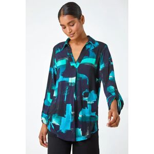 Roman Abstract Print Stretch Shirt Top in Turquoise 10 female