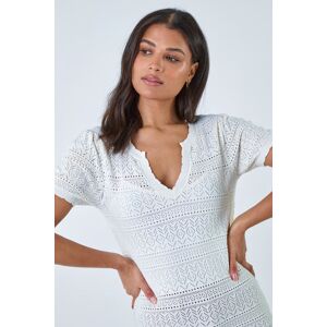 Roman Pointelle Stretch Knit T-Shirt in Ivory 14 female