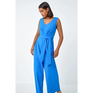 Roman Pleat Detail Wide Leg Stretch Jumpsuit in Blue 14 female