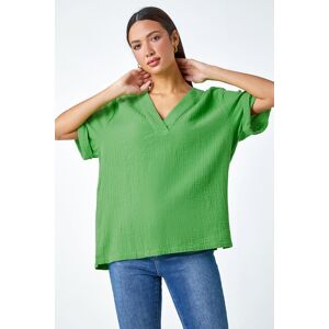 Roman Textured Cotton Relaxed T-Shirt in Green 14 female