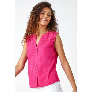 Roman Sleeveless Embroidered Cotton Blouse in Cerise 20 female