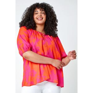 Roman Curve Curve Floral Print Tie Detail Top in Orange 18 female