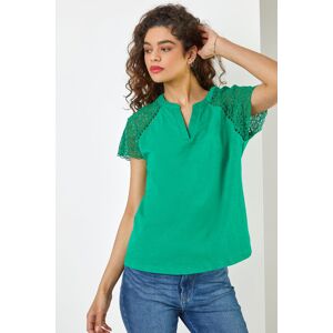 Roman Embroidered Sleeve Jersey T-Shirt in Green 10 female