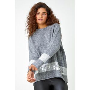 Roman Sequin Colour Block Funnel Neck Jumper in Grey L female