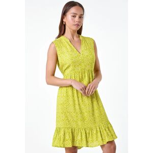 Roman Petite Roman Originals Petite Aztec Print Tiered Tunic Dress in Lime - Size 8 8 female