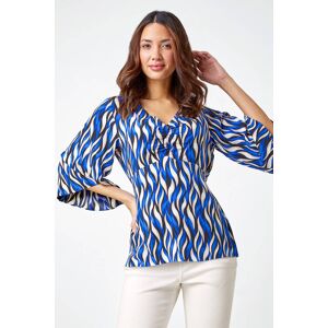 Roman Womens Abstract Print Ruched Tunic Top - Blue - Size 12 Uk