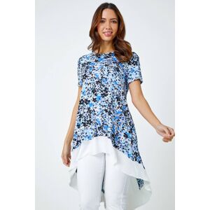 Roman Floral Print Chiffon Hem Tunic in Blue 12 female