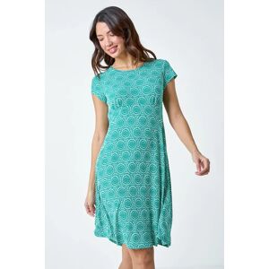 Roman Mosaic Puff Print Gathered Dress in Jade - Size 18 18 female