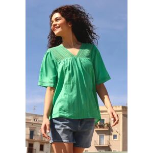 Roman Lace Detail Cotton T-Shirt in Emerald 10 female